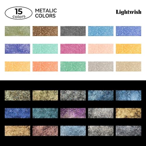 15 Color Super Glitter Watercolor Paint Set - Metallic & Shimmery for Art, Crafts | Easy to Load, Superior Adhesion, Quick Activation on Paper