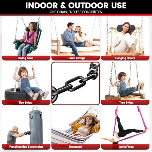 sprookber 25" Hanging Swing Chain,1000 lb Capacity,6 mm 304 Stainless Steel - color: Black, size: 1 PACK 25inch