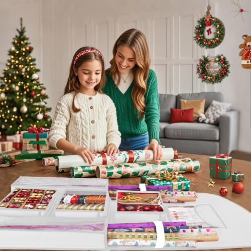 Hanging Gift Wrapping Paper Organizer Storage, Over Door Wrap Storage Bag - color: White