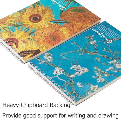 2 Pack Aesthetic Kids Spiral Cute Sketch Book,98lb/160gsm Acid Free Thick Paper Van Gogh A4 Blank Mixed Media Journal Art Sketchbook Artist Drawing Book Paper Painting Sketching Pad - color: Almond Blossoms Sunflowers A4