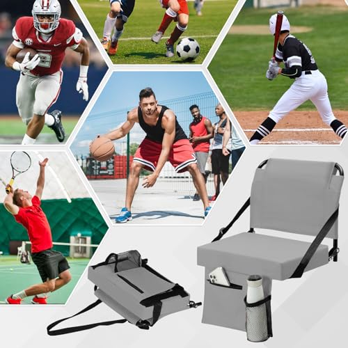 2pcs Stadium Seat for Bleachers with Back Support,Portable Bleacher Chairs with Back and Cushion,Includes Shoulder Strap and Cup Holder - color: Grey,2 Pack