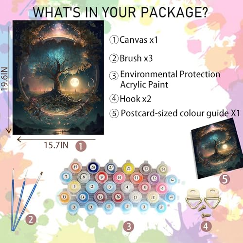 Arttoplus Tree of Life Paint by Numbers Kit for Adults Beginner 16x20 inch | Tree of Life Adult Paint by Number Kits on Canvas, DIY Oil Painting by Number for Gift Home Wall Decor (Without Frame) - color: MT19411-US