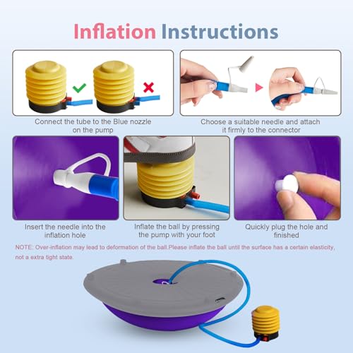 kisnbld Half Balance Ball Trainer, Inflatable 19/23 Inch Half Exercise Ball with Resistance Bands and Pilates Ball, Non-Slip 660lbs Capacity Yoga Ball for Home Gym Full Body Workouts