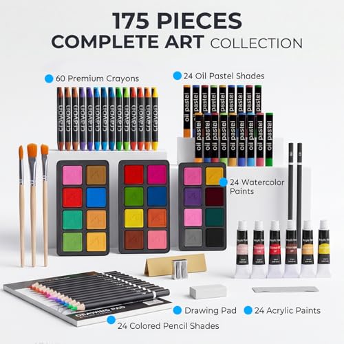 175 Piece Deluxe Art Set with 2 Drawing Pads, Acrylic Paints, Crayons, Colored Pencils, Paint Set in Wooden Case, Professional Art Kit, Art Supplies for Adults, Teens and Artist, Paint Supplies - color: Purple