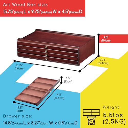 MEEDEN Art Supply Storage Box: 4 Drawers Pencil Organizer Craft Storage | Beech Wood Multifunctional Organizer Box with Compartments for Pastels, Colored Pencils, Pens, Makeup Brushes-Deep Walnut - size: 4 Layer Drawers