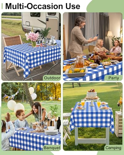 Smiry 8 Packs Gingham Disposable Table Cloth, 54 x 108 Inch Waterproof Plastic Tablecloth, Rectangle Blue and White Checkered Table Covers for Picnic, Birthday, Party - color: Blue and White, size: 54"x108" (Pack of 8)