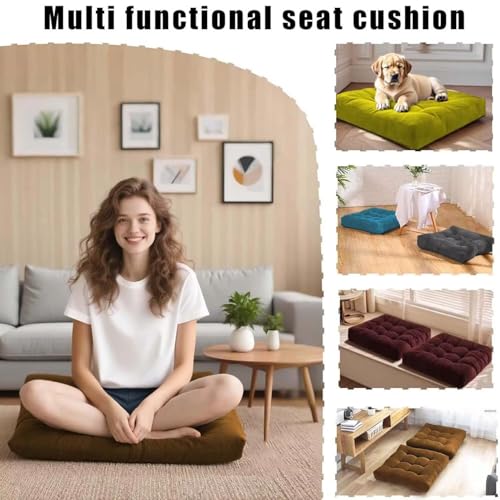 Grass Green Floor Pillows Set Square Chair Cushion Pad for Office | Large Square Meditation Floor Pillow Seating for Adults, Corduroy Mat for Living Room Tatami, 18x18 in - color: Grass Green, size: 18X18in