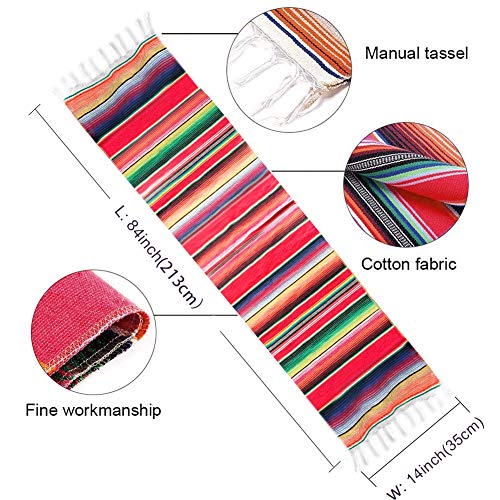 Fowecelt Mexican Serape Table Runner 14 x 84 Inch for Mexican Party Wedding Decorations Outdoor Picnics Dining Table, Fringe Cotton Handwoven Table Runners - color: Red, size: 84" x 14" (Runner)