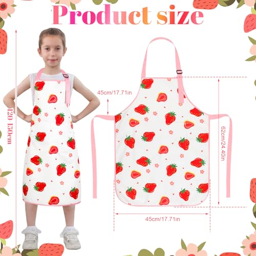 2 Pack Kids Apron, Cute Cooking Aprons, Waterproof Art Apron with Pockets, Toddler Painting Artist Apron Adjustable - color: Cute Strawberry, size: 45*62cm