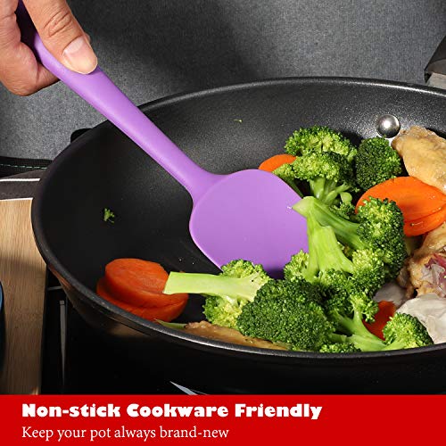 Heat Resistant Silicone Spatulas Set 6pcs, Seamless Design Non-Stick Mixing Spatulas with Stainless Steel Core, Premium BPA-Free Rubber Spatula Baking Cooking Utensile for Home Kitchen BBQ (purple) - color: Purple