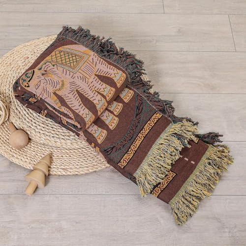 Elephant Pattern Cotton Boho Throw Blanket for Bed with Tassels 90"×98" - color: Brown Elephant, size: 90"x98"