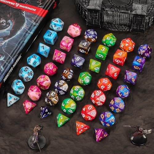 QMAY Mystery Dice Set β 42 Pcs Acrylic Polyhedral Dice + 6 Pcs Velvet Bag - style: 6 bags Mystery Dice