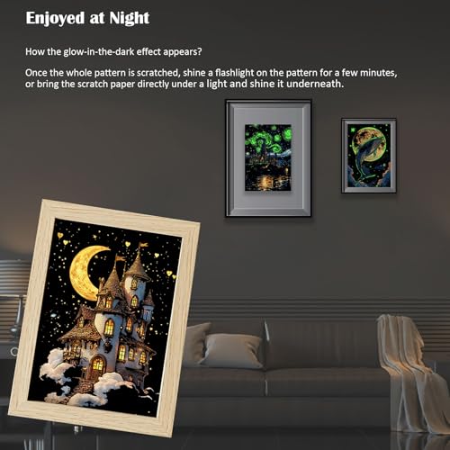 Scratchboard Art for Adults Luminous Scratch Painting Kits-A5/8 PCS-Dreams | Glow in Dark Scratch Card Art Kit, Calming DIY Activity for Adults Teens, Mindful Hobby, Stress Relief Craft and Wall Art - style: Dream