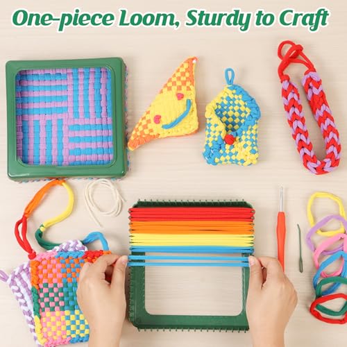 IQKidz Weaving Loom Kit for Girls Ages 8-12, DIY Arts and Crafts for Kids and Adults, Great Toy Gifts for Beginners 6-8 9 10 11 12, Potholder Knitting Loom with 224 Refill Loops - size: Integrated Loom