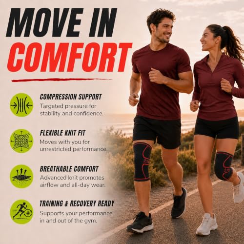 UFlex Athletics Knee Brace for Men and Women Knee Compression Sleeve Knee Support Wraps for Arthritis Joint Pain Relief, Workout, Swelling, Sports, Circulation, Running, & ACL Recovery - color: Red, size: Large