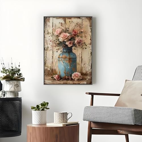 OJTOYART Paint by Numbers Kit for Adults, Rose Vase Painting by Numbers for Beginner, Retro Oil Painting Kits Adults' Paint-by-Number Kits for Home Wall Decor 16 x 20 Inch - color: MT6271