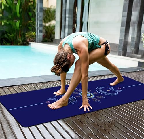 nuveti Yoga Mat Print Extra Thick TPE Non Slip Fitness Exercise Mat with Carrying Bag,72"x24" Extra Thick 6MM Exercise & Workout Mat for Yoga, Pilates Fitness and Floor Exercises - color: Blue