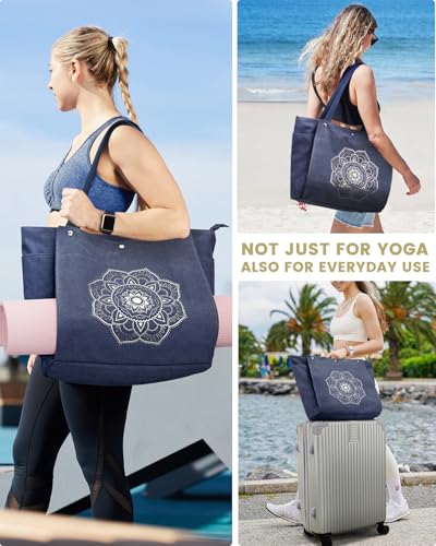 Gonex Yoga Mat Bag For Women Canvas Tote Pilates Gym Bag With Mat Carrier - color: Blue, size: Large(17.7×6.1×15.3inch)