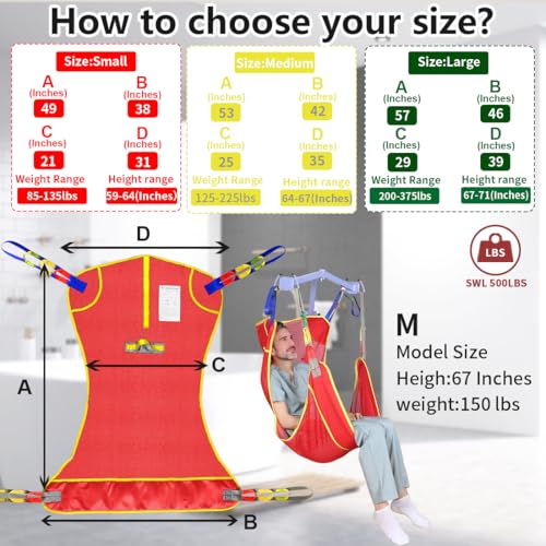 EZ Assistive Universal Full Body Patient Lift Sling for Patient Lift or Transfer, Lift Sling with Mesh Fabric Suitable for Bedridden,Elderly or Disabled to Bathing - size: Small-Red