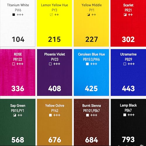 PHOENIX Heavy Body Acrylic Paint, 2 Oz. x 12 Tubes | Slow Drying Speed, Thick Art Paints, For Adults, Artists, Professionals - color: 12 x 2 Fl Oz