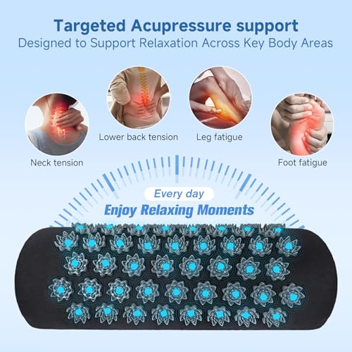 Acupressure Neck Pillow, Ergonomic Neck Support Pillow with Raised Pressure Points, Neck Rest Pillow for Home, Office, Travel, Reading, Relaxation Gift for Women & Men, Black - color: Black