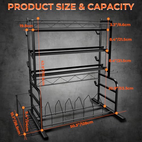 Upgraded XL Adjustable Weight Rack for Dumbbells - Barbell Holder Bumper Plate Storage Rack with 3 Olympic Bar Racks, Dumbbell Rack Weight Stand,Home Gym Storage Rack for kettlebells,Yoga Mat
