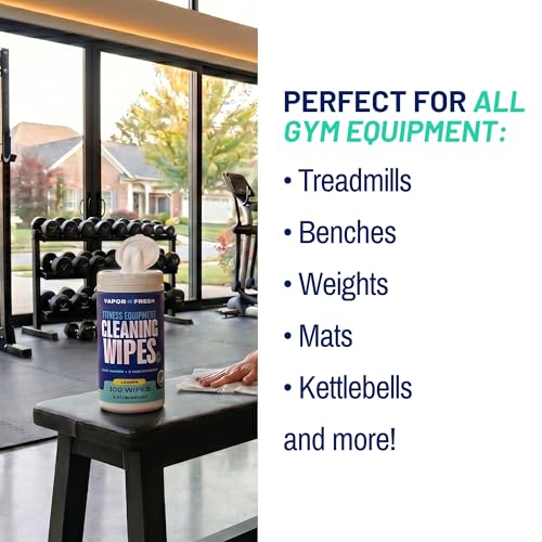 Vapor Fresh Fitness Equipment Cleaning Wipes, Lemon, 100ct, 6 Canisters | Gym wipes, Free of quats, Home gym equipment wipes, For treadmills weights benches and more - size: 100 Count (Pack of 6)