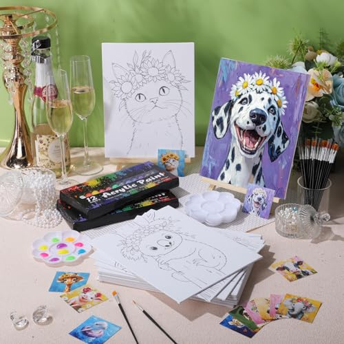 Sherr 12 Pcs Pre Drawn Canvas for Adults,Flower Animals,8 x 10 Inch | Pre Printed Canvas, Sip and Paint Party Canvas Painting Kit, for Holiday Painting Crafts Favor - size: 8 x 10 Inch, style: Flower Animals