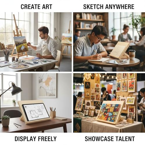 2 Pcs Wooden Tabletop Easels, 9.1 x 3.5 x 13 in Portable Drafting Board for Desk Painting, Drawing, Reading, and Display, Wood Color