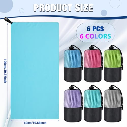 Oudain 6 Pieces Quick Dry Travel Towel Bulk, Microfiber Lightweight Beach Towel with Bag Compact for Adults Swimming Trip Camping Sports Gym Yoga 20 x 39 Inches(Bright Color) - color: Bright Color