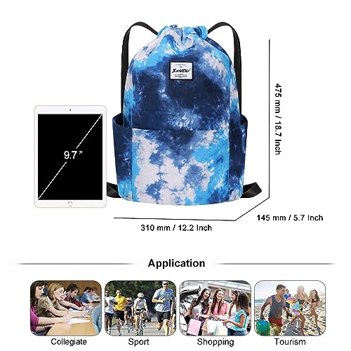 XEYOU Drawstring Backpack Bag Sport Gym Sackpack Beach Cinch Bag | Lightweight Swimming Bag, Water-Resistant Fabric, Travel Daypack for Women and Men - color: Gradient Blue White