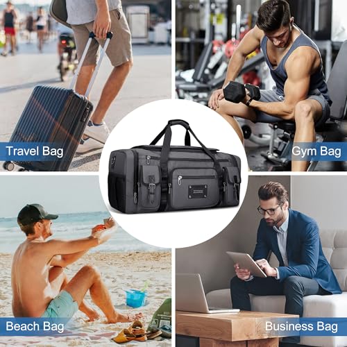 WITZMAN Duffle Bag for Men Large 55L Travel Duffel with Shoe Compartment | Water-resistant Nylon, Dry-wet Pocket, Fits 16" Laptop, Convertible for Gym, Weekender, Sports, Overnight, B717 Silvery Grey - color: Silvery Grey