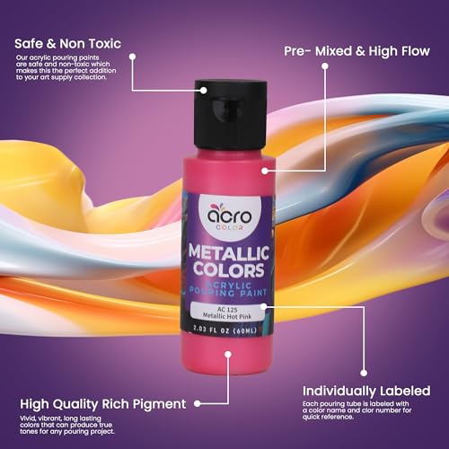 Acrylic Pouring Paint Set | 30 Vibrant Colors Including An Array Of Metallic, Neon & Pastel Paints | Pre Mixed, Ready to Use, High Flow Paint For Canvas, Paper, and More | 2 Ounces Per bottle - style: Metallic - 30 Colors