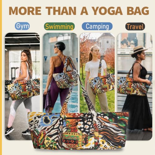 Yoga Mat Bag Yoga Tote Bag with Large Waterproof Zipper Pocket and Drawstring Pocket Yoga Mat Bag Carrier Fit Most Size Mats and All You Stuff - color: orange green yellow