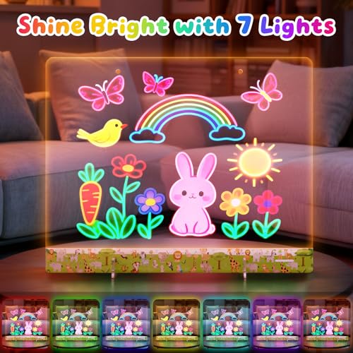 16" LumiBoard LED Drawing Board for Kids - 7 Colors & 10 Modes Rechargeable Acrylic LED Note Board with 7 Markers Cleaning Kit, Sketching & Birthday Gifts for Kids/Girls/Teens(Animals) - color: Animals
