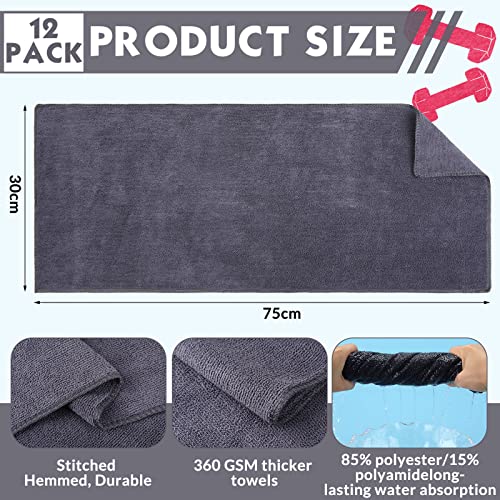 Handepo 12 Pcs Microfiber Workout Gym Towels, 360 GSM 12x30 Inch Fast Drying Yoga Towels for Sweat, Soft Gym Towel for Men Women Travel Sports(Gray) - color: Gray