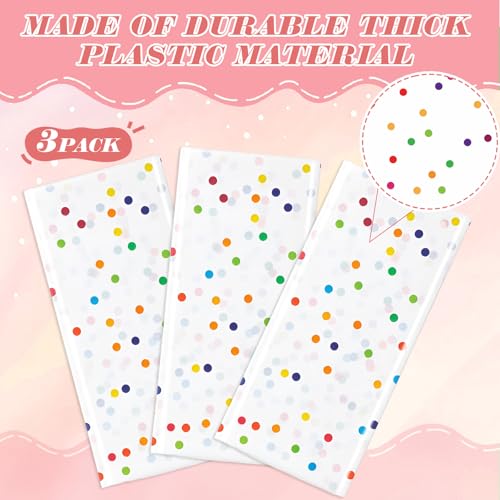 Mindsoft 3 Pcs White Mini Rainbow Polka Dot Plastic Tablecloth Party | Disposable Table Covers for Birthday Wedding Celebration, Dalmatian Print Design, Easy Cleanup, Modern Art Decoration - color: White, style: Mini Rainbow Polka Dot