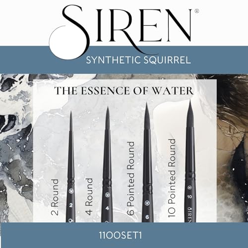 Willow Wolfe Siren Artist Watercolor Brush Set, Premium Blended Synthetic Black Squirrel Hair, Set of 4 Round Brushes (1100SET1)