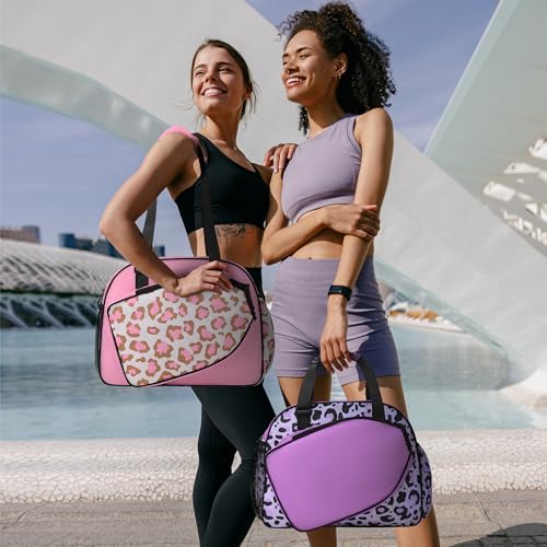 Boulder Bee Pickleball Tote Bag for Women with Paddle Holder | Fits 2 paddles. 2 side pockets for water bottle. Lightweight. Vintage floral patterns. Perfect gym & court bag. - color: Purple leopard