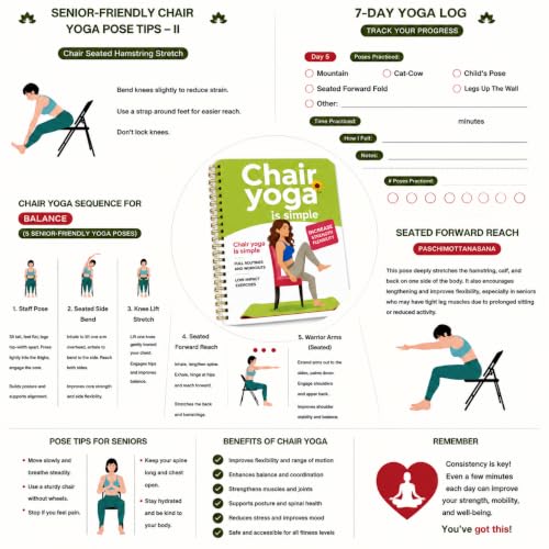 Chair Yoga for Seniors Over 60 Book, 30-Day Balance & Mobility Guide - color: Green