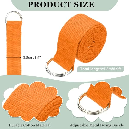 Yoga Strap for Stretching, Athletic Stretch Band with Adjustable Metal D Ring Buckle Yoga Bands - color: Orange, size: 5.9ft