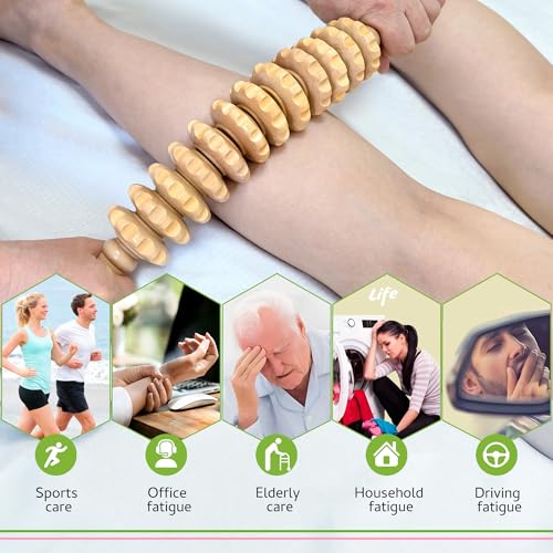 Curved Wood Therapy Massage Stick, Wooden Cellulite Muscle Roller for Legs - color: Wood-12 Rollers
