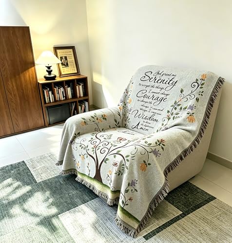 God Grant Me The Serenity Prayer Chenille Tapestry Throw Blanket | 50"x60" Inspirational Christian prayer wall hanging woven soft travel mat with fringe tassels multipurpose indoor outdoor use - color: The Serenity Prayer