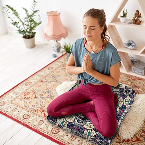 Mandala Meditation Cushion, Boho Meditation Mat, Meditation Pillows For Sitting on Floor, Cushions for Sitting in Home and Outdoor, Square Floor Pillow Cushion Seating for Yoga Accessories 22'' x 22'' - color: 01.mandala Meditation Cushion-1, size: 22x22