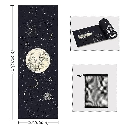 Yoga Mat Towel with Corner Pockets - Microfiber Yoga Towels for Hot Yoga Non Slip Moisture Wicking Sweat Absorbent, Moon Yoga Towel Easy for Travel, Use in Hot Yoga, Bikram, Pilates and Fitness - color: Moon, size: 72"x26"