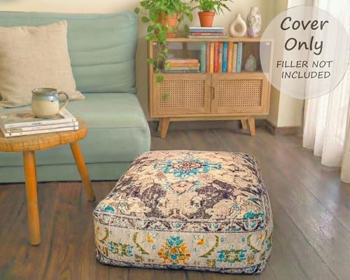 Mandala Life ART Boho 바닥 쿠션 커버 그레이 스퀘어 모로코 푸프 오토만 베개 명상 요가 및 보헤미안 시크 낮은 좌석 공간 면 61x20.3cm(24x8인치) 충전재 없음 - color: 회색.