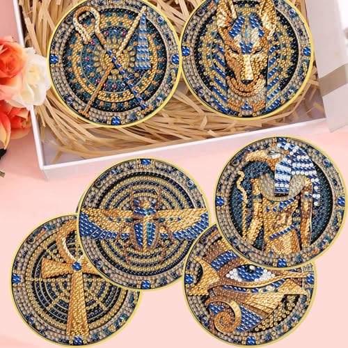 Mrnsiet 8 PCS Diamond Art Coasters Kits with Holder, 5D DIY Egyptian Diamond Pinting Coaster Acrylic Non Slip Coaster with Cork Pads for Tabletop Protection 10×10 CM - color: BDWY272-US