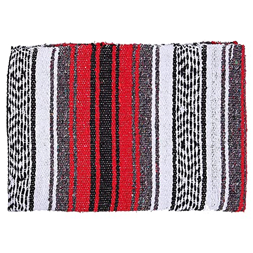 Authentic Mexican Red-Grey Blanket -Yoga Matt - Falsa - Serape - Camping, Picnic, Beach Blanket, Bedding, Car Blanket, Saddle Blanket, Soft Woven Home Decor (Red-Grey Color)