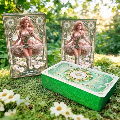 sishui Tarot Cards for Beginners with Guidebook, Spring Sprout Tarot Deck, 80 Oracle and Tarot Cards, 400 GSM Premium Cards with Gilded Learning Edges, Rider-Waite Based Spiritual Guidance - color: Green