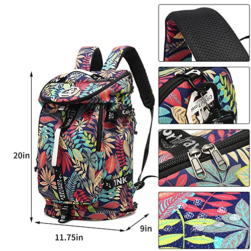 Kalesi Gym Duffle Bag Backpack 4-Way Waterproof with Shoes Compartment for travel Sport Hiking laptop - color: Floral-bright